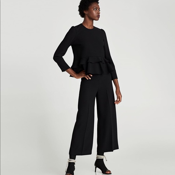 NWT Zara Black Frilled Ruffled Hem Blouse Top - Picture 7 of 8